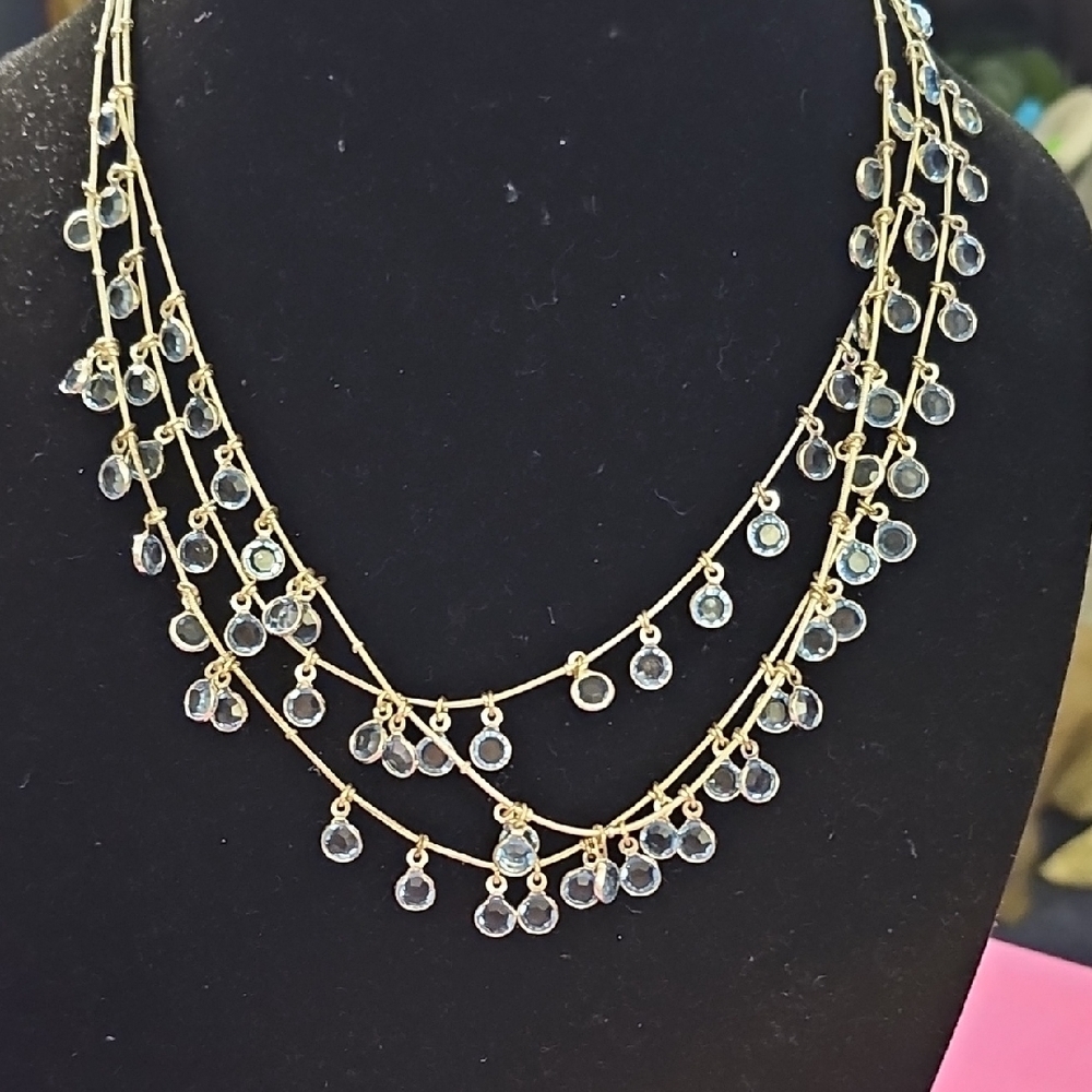 Vintage Anne Klien Triple Strand Framed Blue Depop Necklace